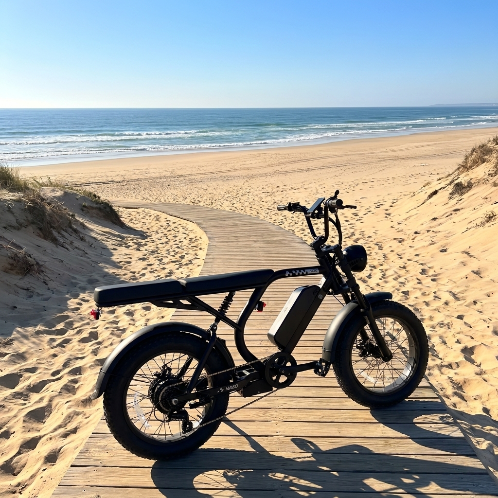 bicicleta Nado K3 na beira da praia